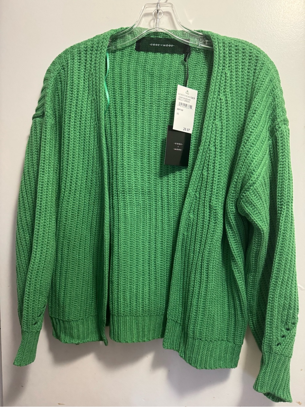 Nordstrom Code Mode Lucky You Green Chunky Open-Front Knit Cardigan - NWT